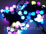 LED Гирлянда нить ШАРИКИ 10 м,  черный кабель(120 Led), RGB, 24 мм