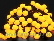 Гирлянда светодиодная нить ШАРИКИ 10 м,  черный кабель(120 Led), желтый